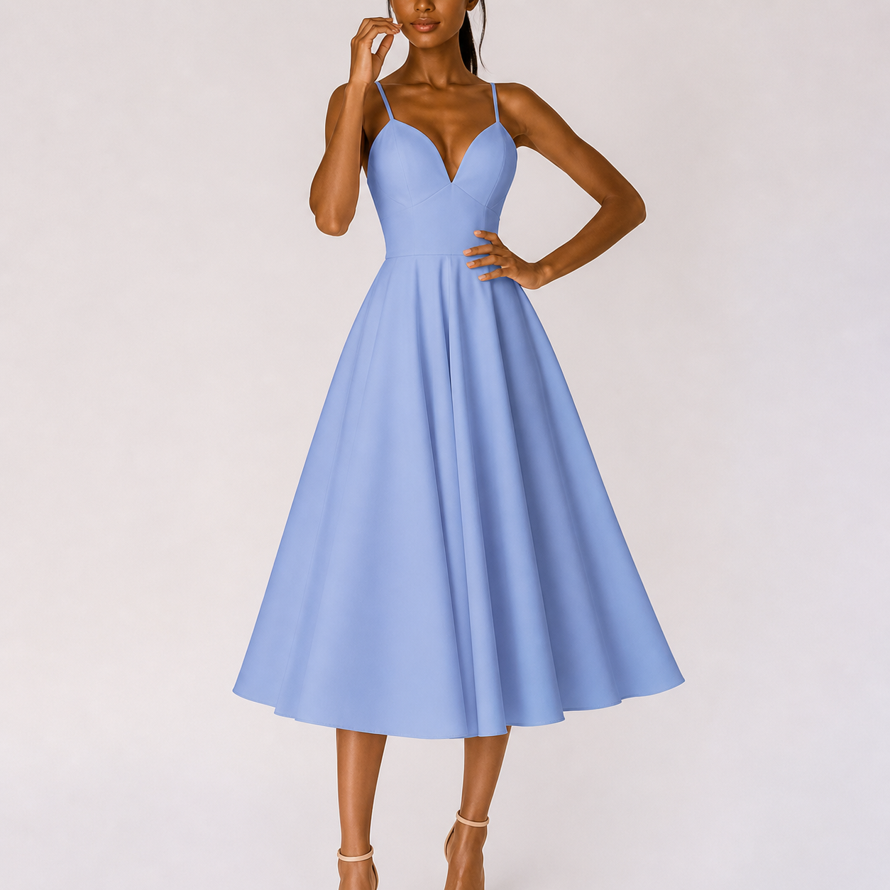 Irmela | Damen Kleid Für Hochzeitsgast In Midi Länge Mit Trägern