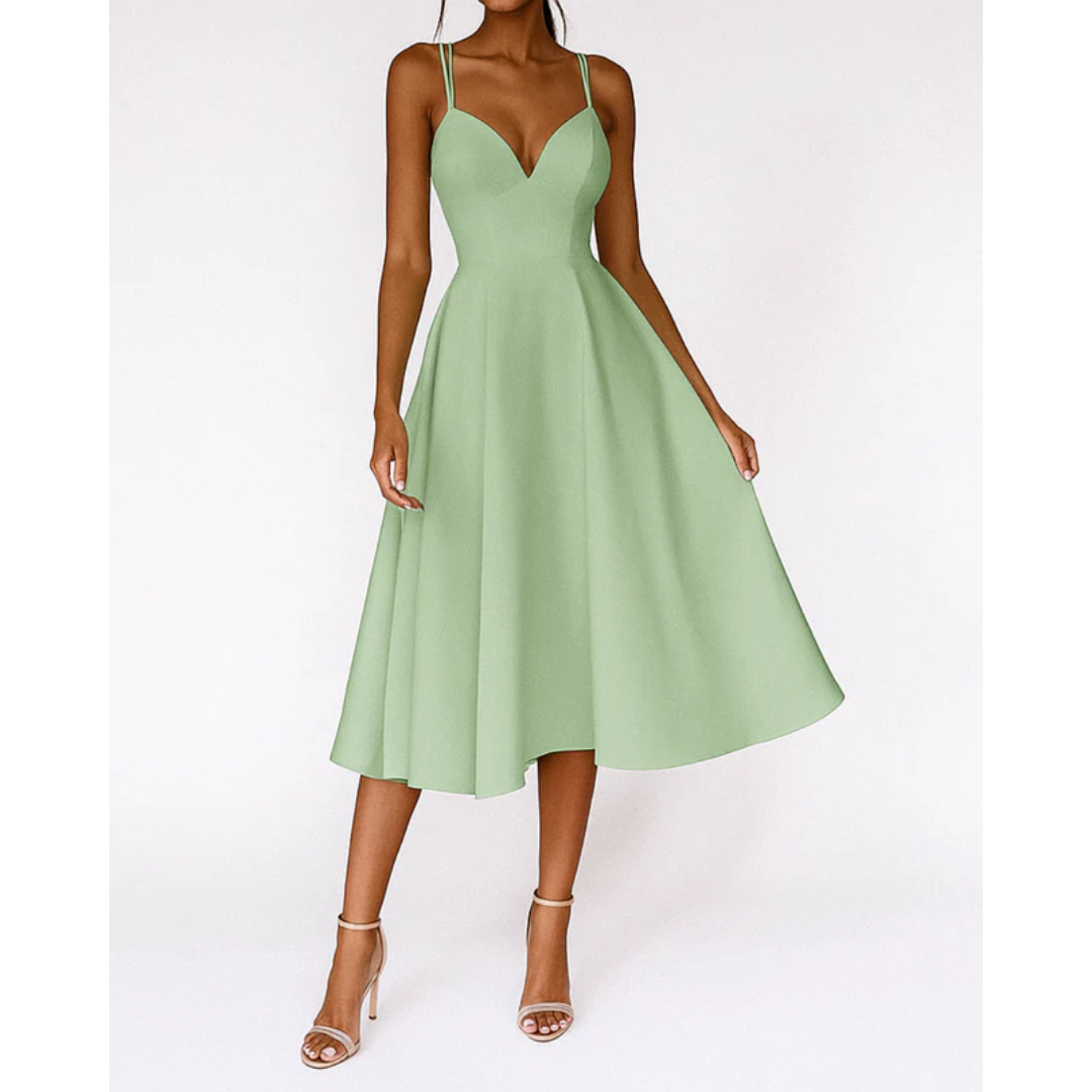 Irmela | Damen Kleid Für Hochzeitsgast In Midi Länge Mit Trägern