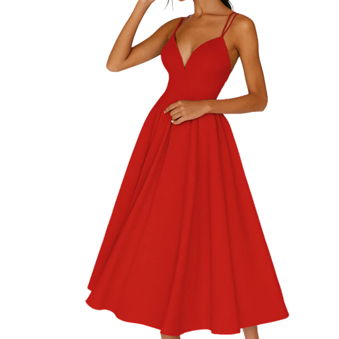 Irmela | Damen Kleid Für Hochzeitsgast In Midi Länge Mit Trägern