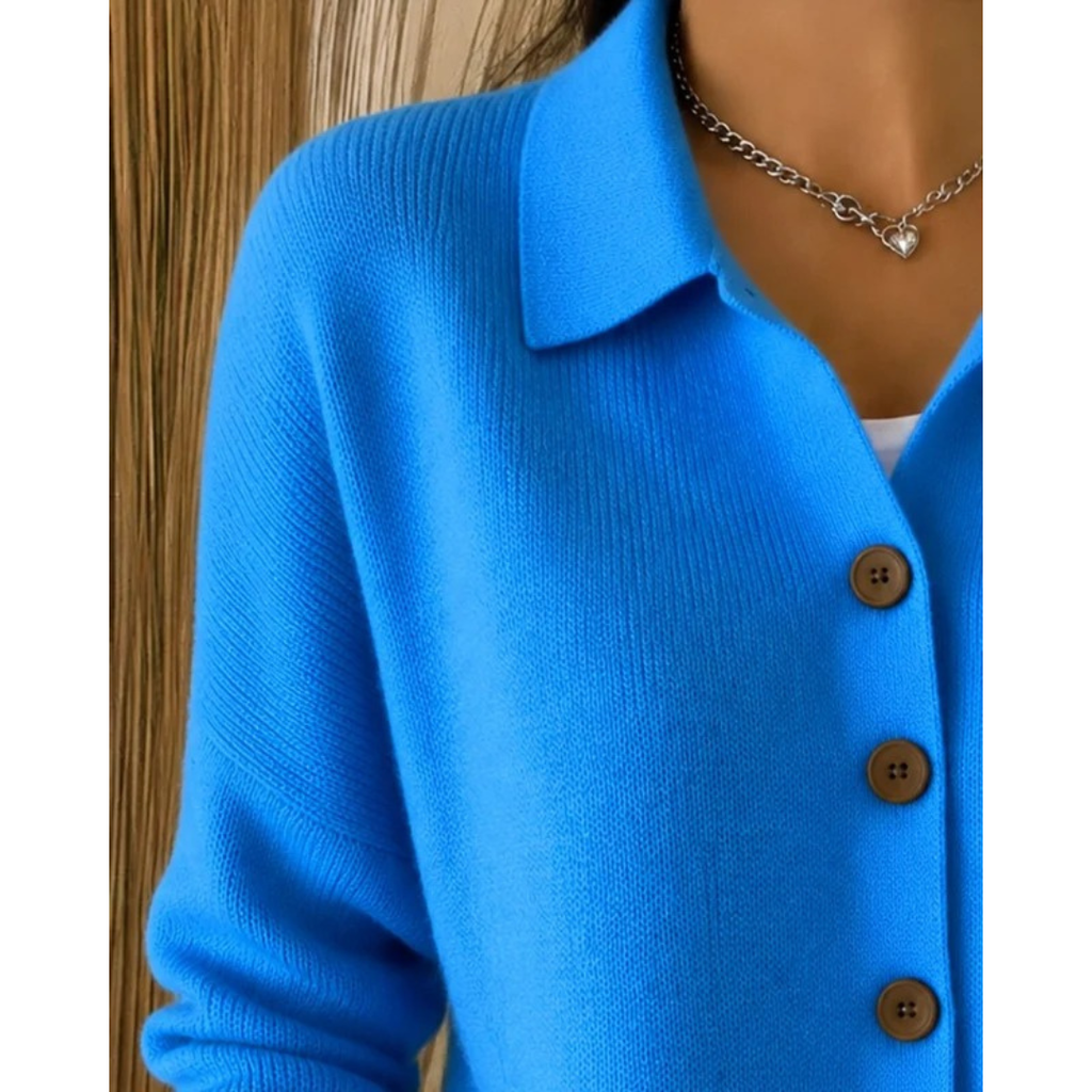 Irmgard | Damen Relaxed Strickjacke mit Hemdkragen