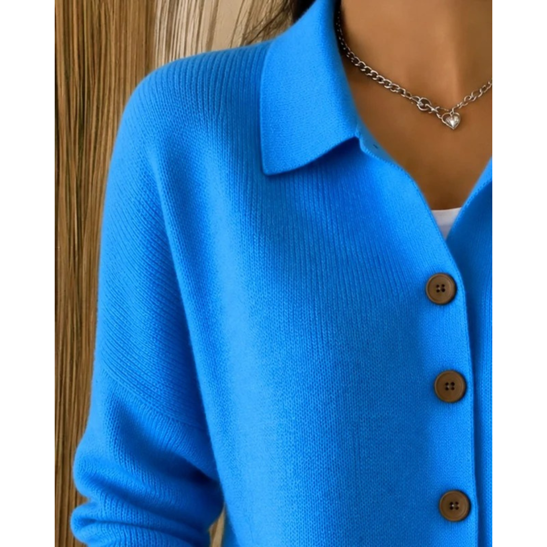 Irmgard | Damen Relaxed Strickjacke mit Hemdkragen