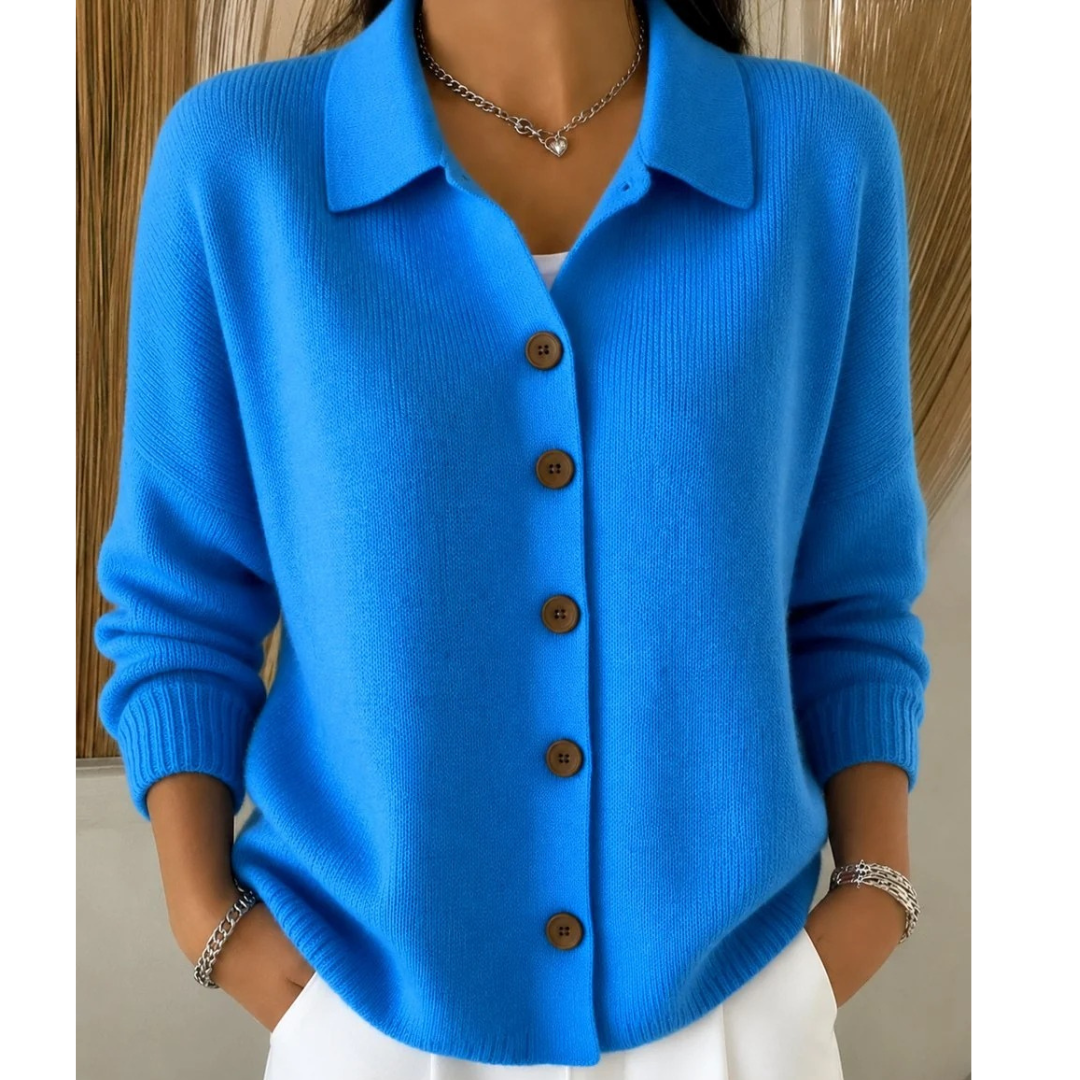 Irmgard | Damen Relaxed Strickjacke mit Hemdkragen