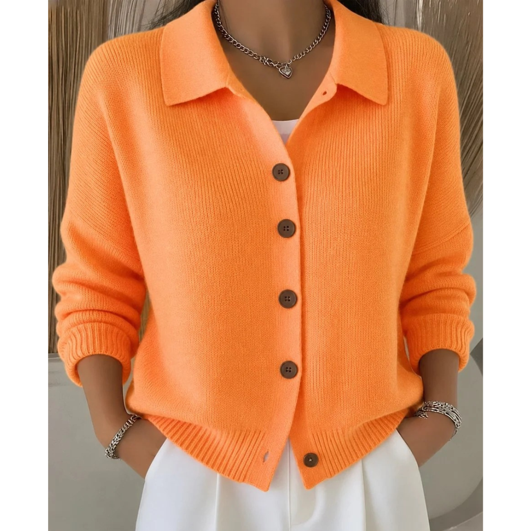 Irmgard | Damen Relaxed Strickjacke mit Hemdkragen