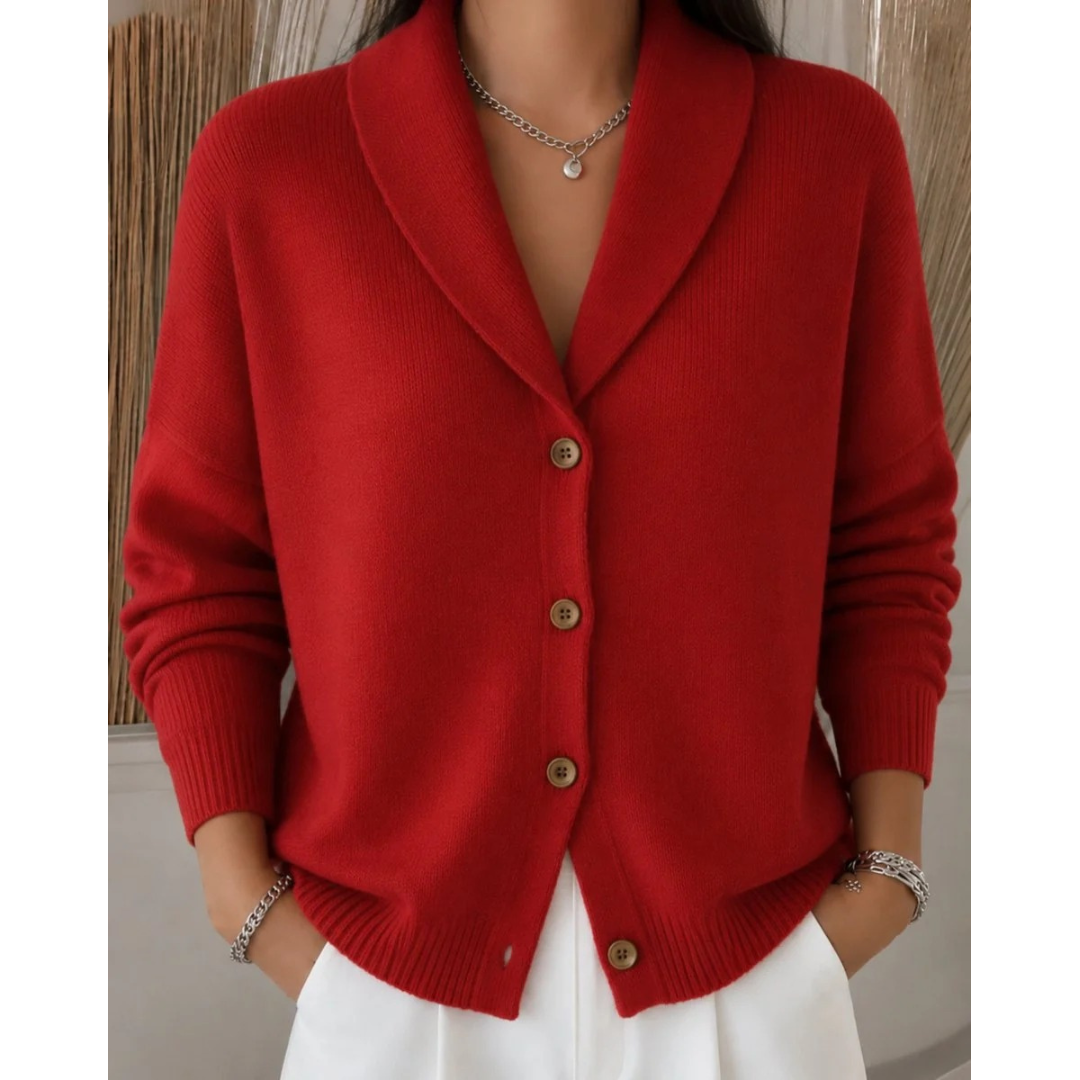Irmgard | Damen Relaxed Strickjacke mit Hemdkragen
