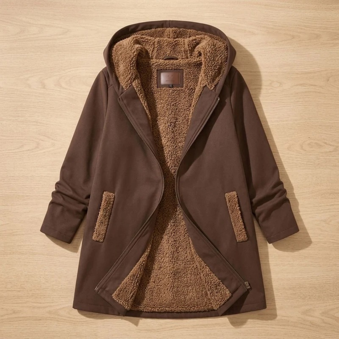 Irmgard | Damen Winterjacke mit Sherpa Futter und Kapuze
