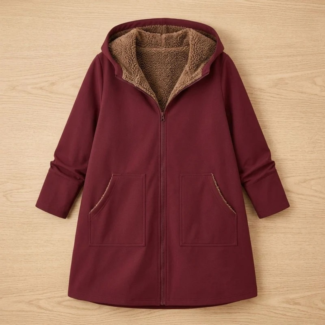 Irmgard | Damen Winterjacke mit Sherpa Futter und Kapuze