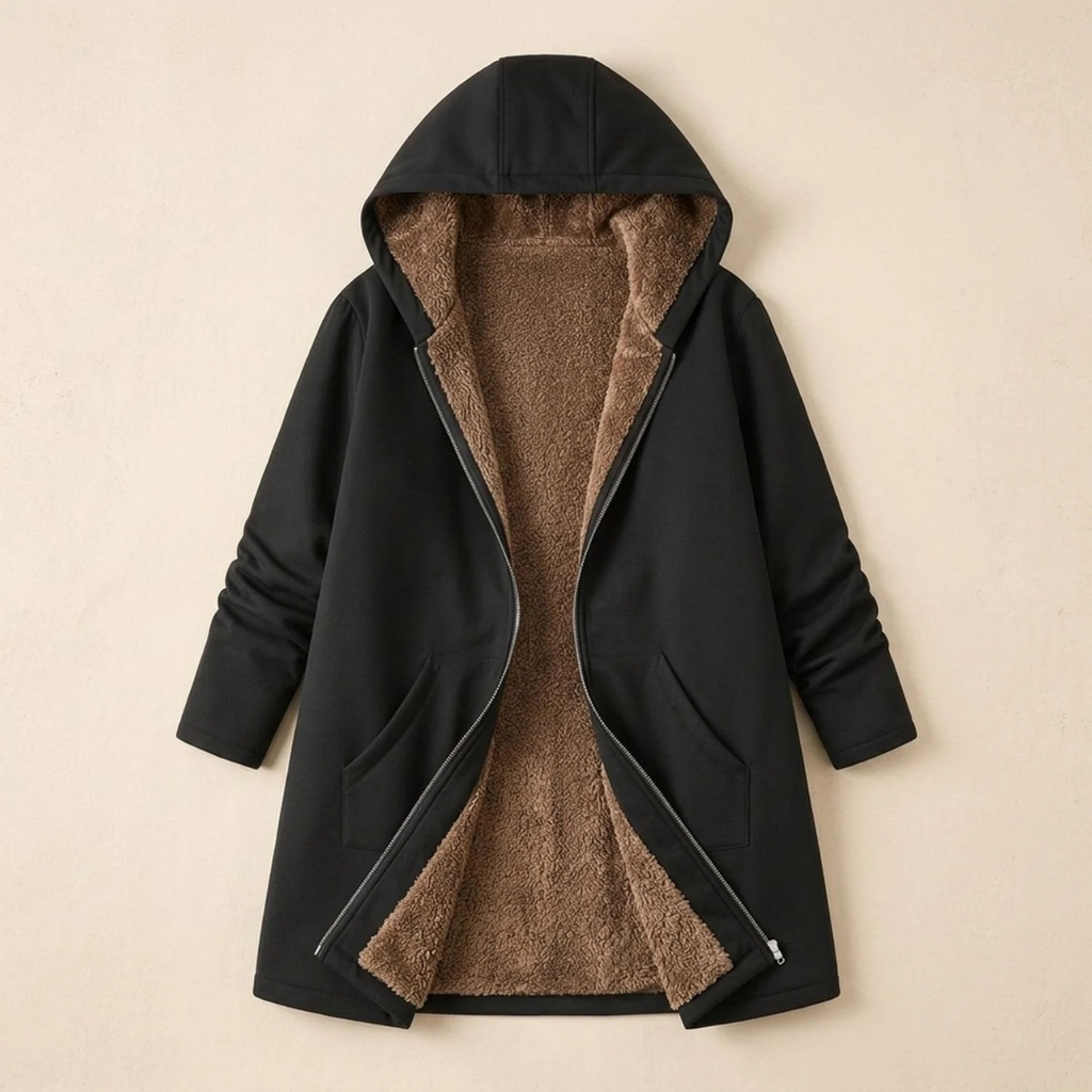 Irmgard | Damen Winterjacke mit Sherpa Futter und Kapuze