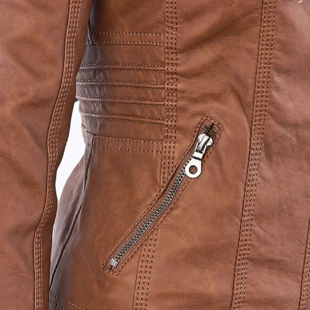 Isabella | Damen Kunstleder Jacke mit Kapuze