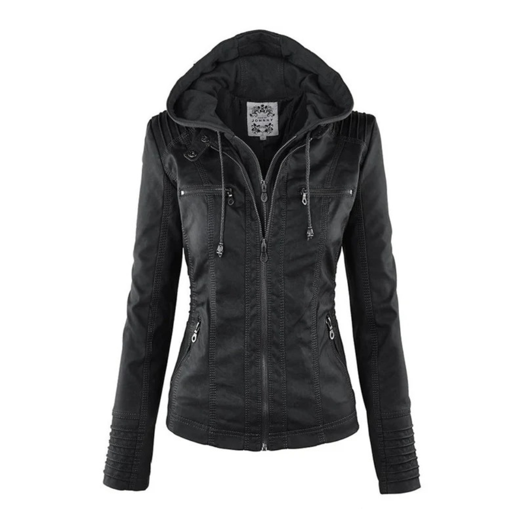 Isabella | Damen Kunstleder Jacke mit Kapuze