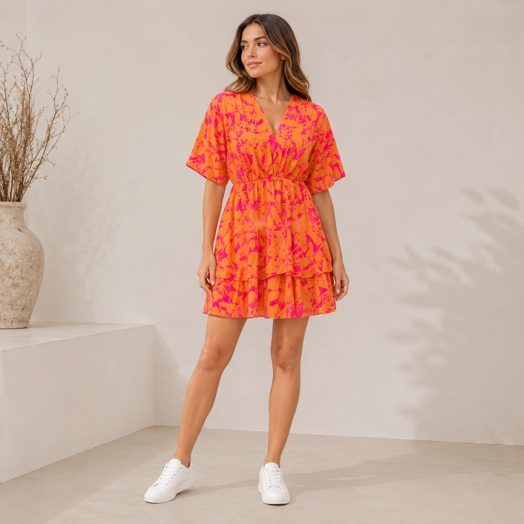 Isolde | Damen Boho Mini-Cocktailkleid Mit Stufenrock