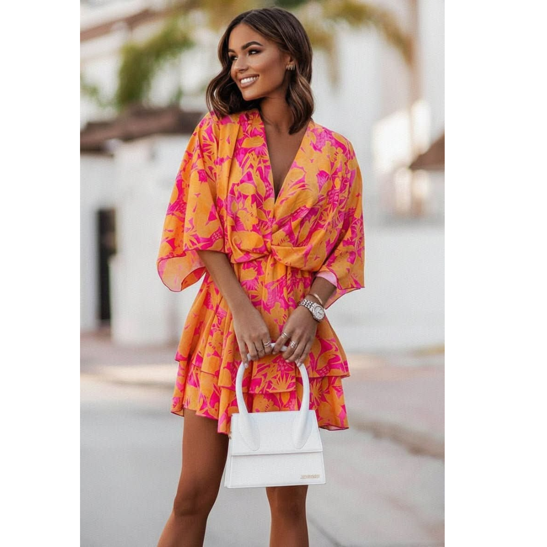 Isolde | Damen Boho Mini-Cocktailkleid Mit Stufenrock