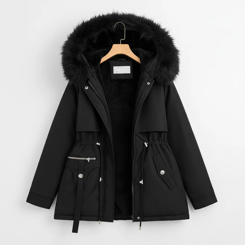 Isolde | Damen Winterjacke für Große Größen mit Fell, Kapuze, Taschen und Kordelzug