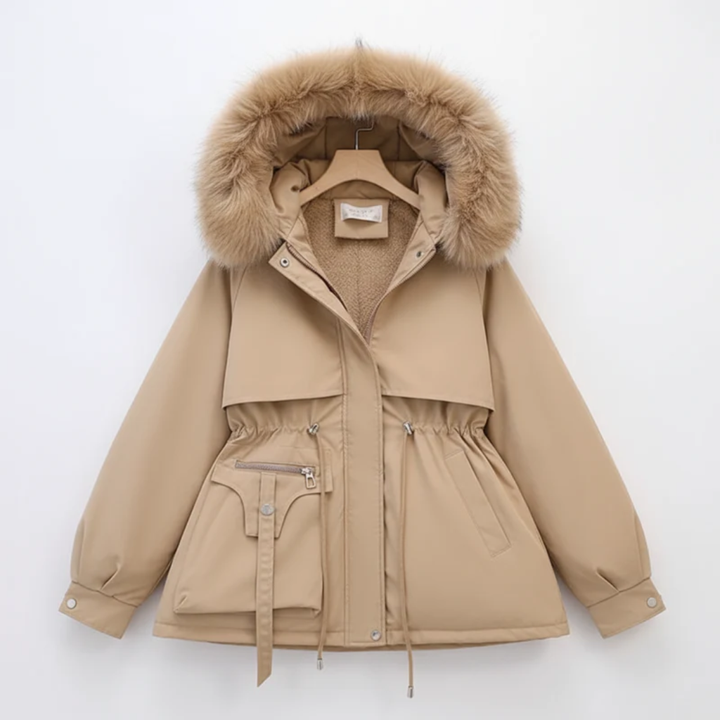 Isolde | Damen Winterjacke für Große Größen mit Fell, Kapuze, Taschen und Kordelzug