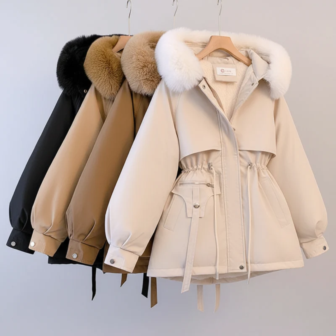 Isolde | Damen Winterjacke für Große Größen mit Fell, Kapuze, Taschen und Kordelzug