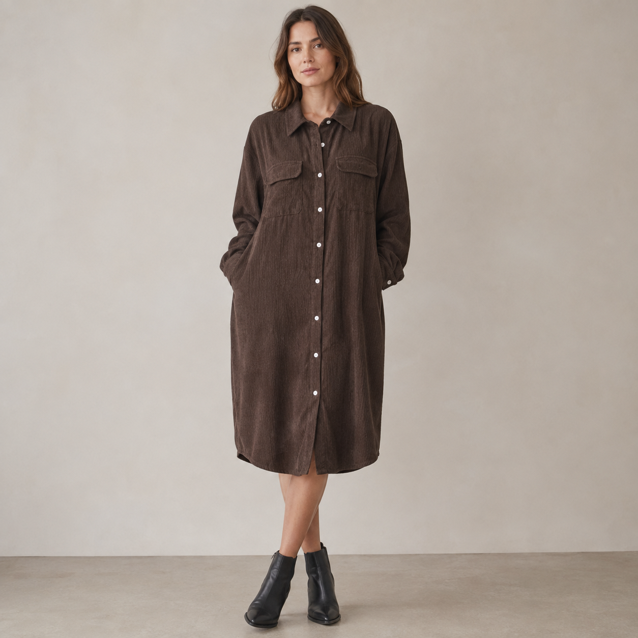 Jacklyn | Damen Midikleid Elegant Langarm Freizeit Casual
