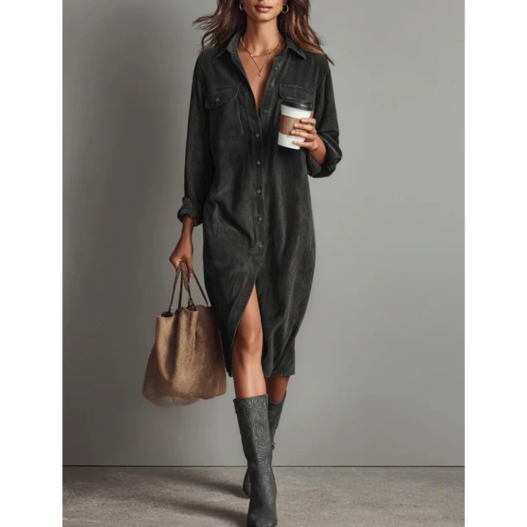 Jacklyn | Damen Midikleid Elegant Langarm Freizeit Casual