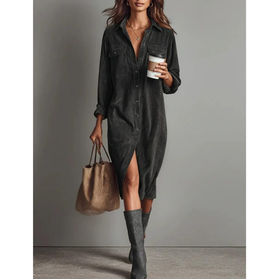 Jacklyn | Damen Midikleid Elegant Langarm Freizeit Casual