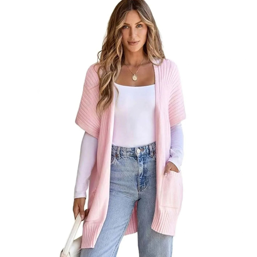 Jade | Damen Lange Strickjacke mit Taschen und ohne Verschluss