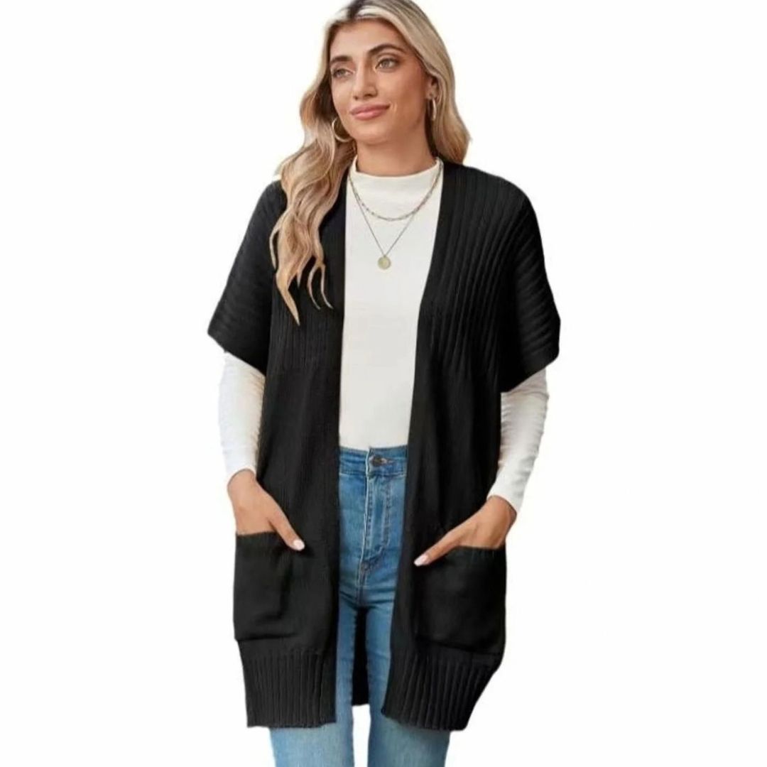 Jade | Damen Lange Strickjacke mit Taschen und ohne Verschluss