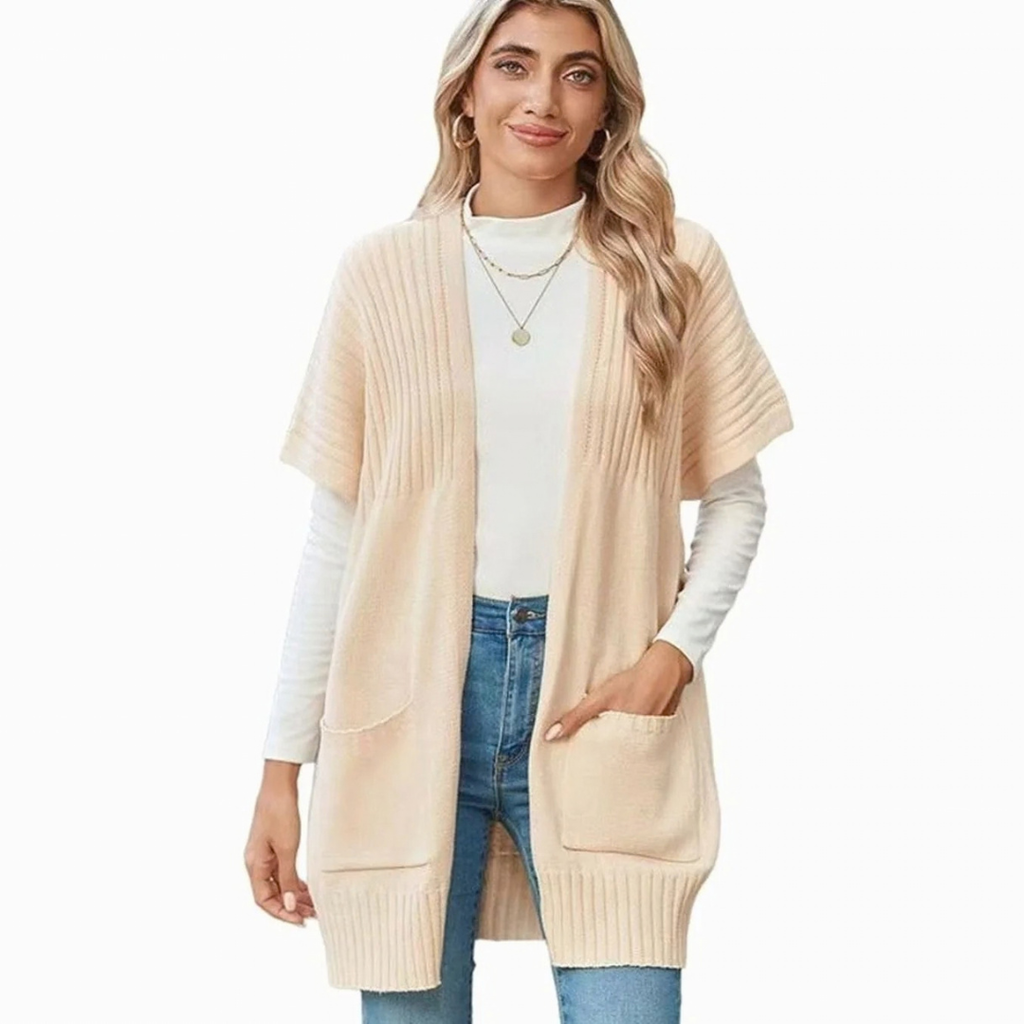 Jade | Damen Lange Strickjacke mit Taschen und ohne Verschluss