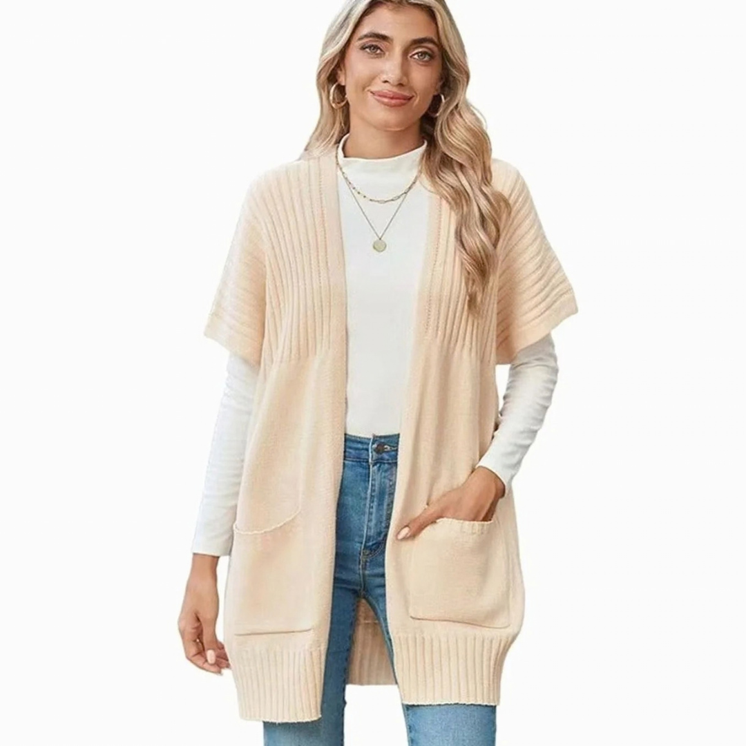 Jade | Damen Lange Strickjacke mit Taschen und ohne Verschluss