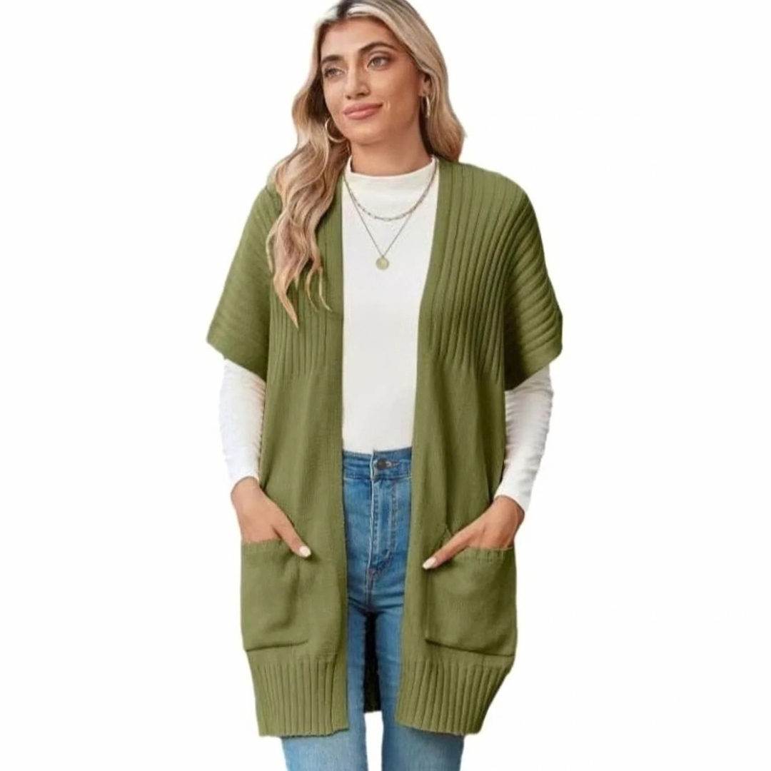 Jade | Damen Lange Strickjacke mit Taschen und ohne Verschluss