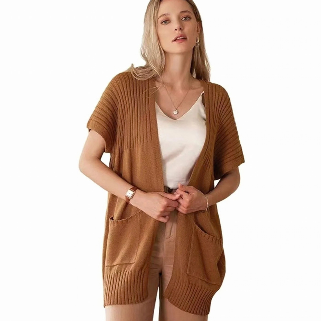 Jade | Damen Lange Strickjacke mit Taschen und ohne Verschluss
