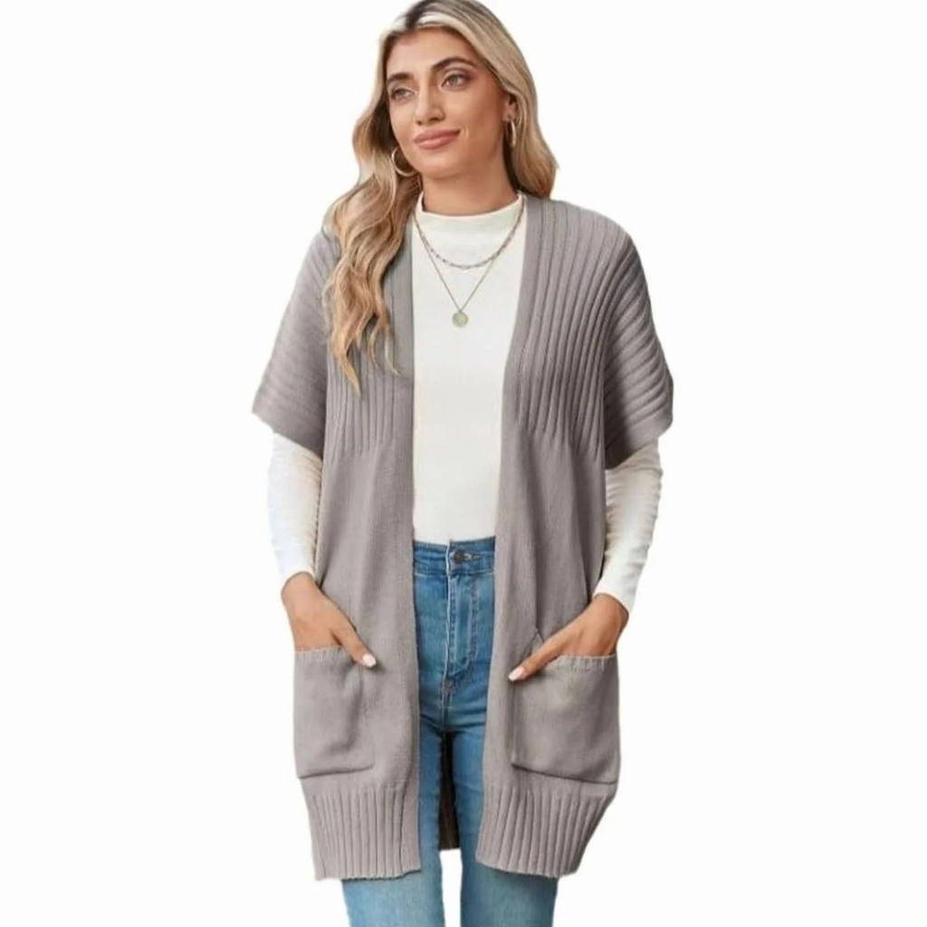 Jade | Damen Lange Strickjacke mit Taschen und ohne Verschluss