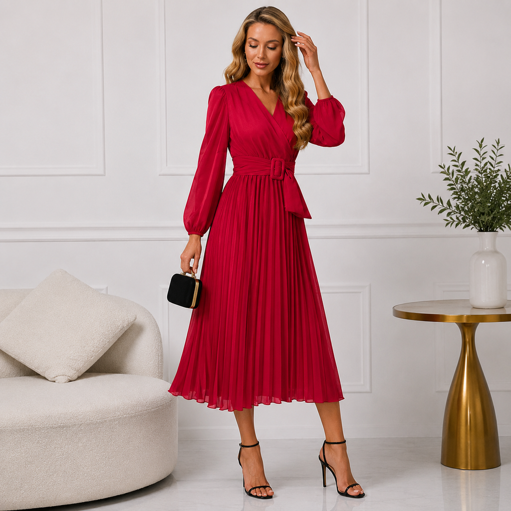 Janne | Damen Midikleid Langarm Hochzeit