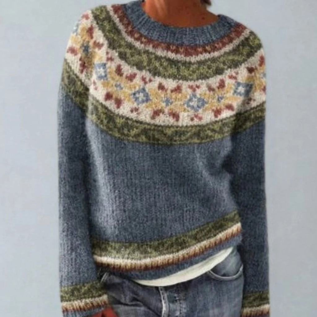 Jasmin | Damen Retro Pullover mit Norweger Muster und Strick