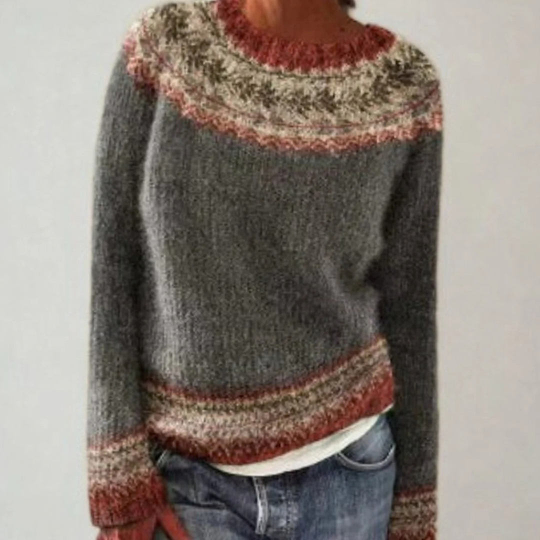 Jasmin | Damen Retro Pullover mit Norweger Muster und Strick