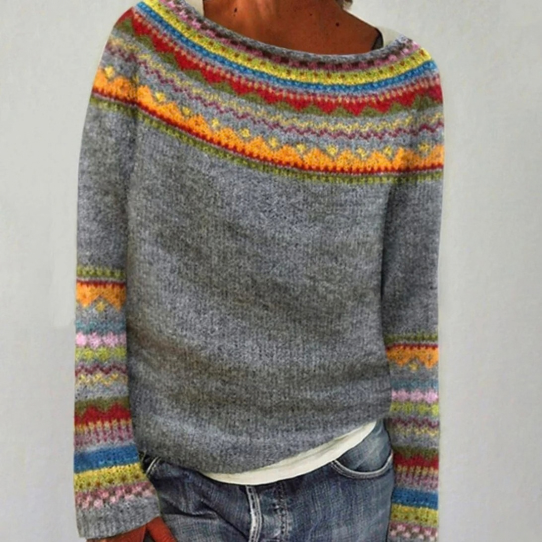 Jasmin | Damen Retro Pullover mit Norweger Muster und Strick