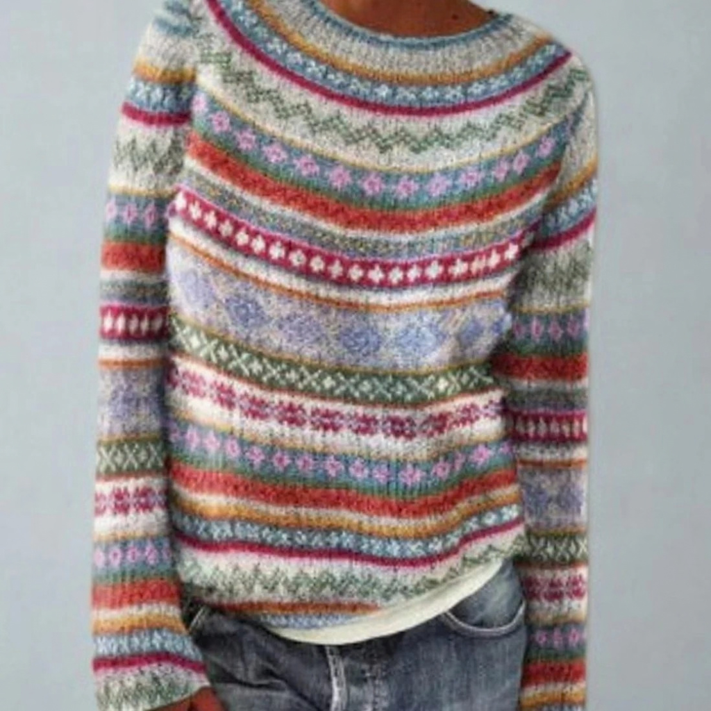 Jasmin | Damen Retro Pullover mit Norweger Muster und Strick