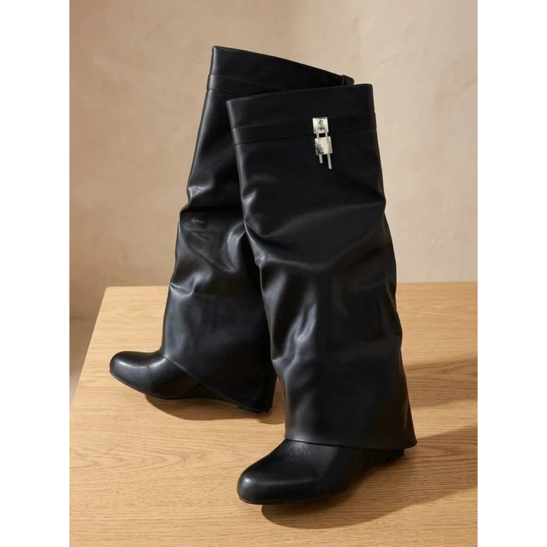 Jeanette | Damen Schwarze Orthopädische Stiefel mit Reißverschluss und Langem Schaft