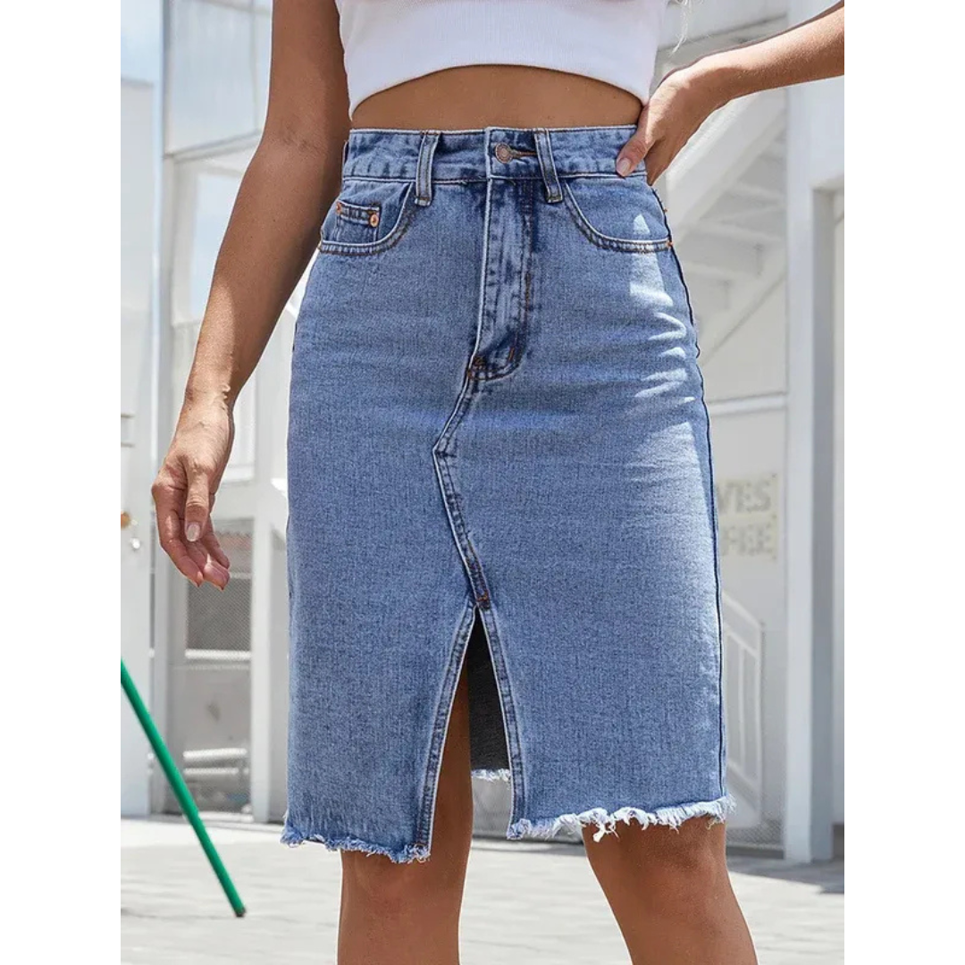 Jenna | Damen Rock Midi Schlitz Hohe Taille Elegant