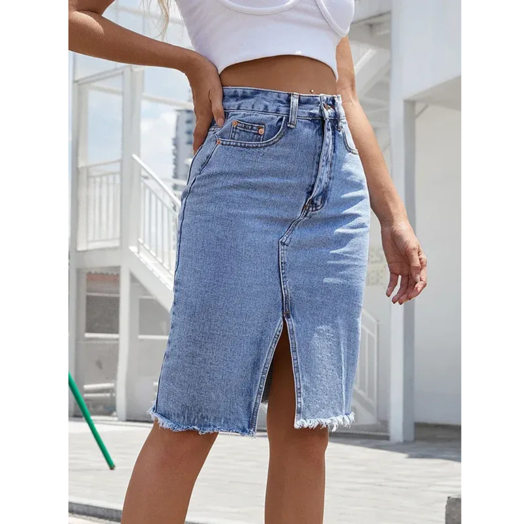 Jenna | Damen Rock Midi Schlitz Hohe Taille Elegant