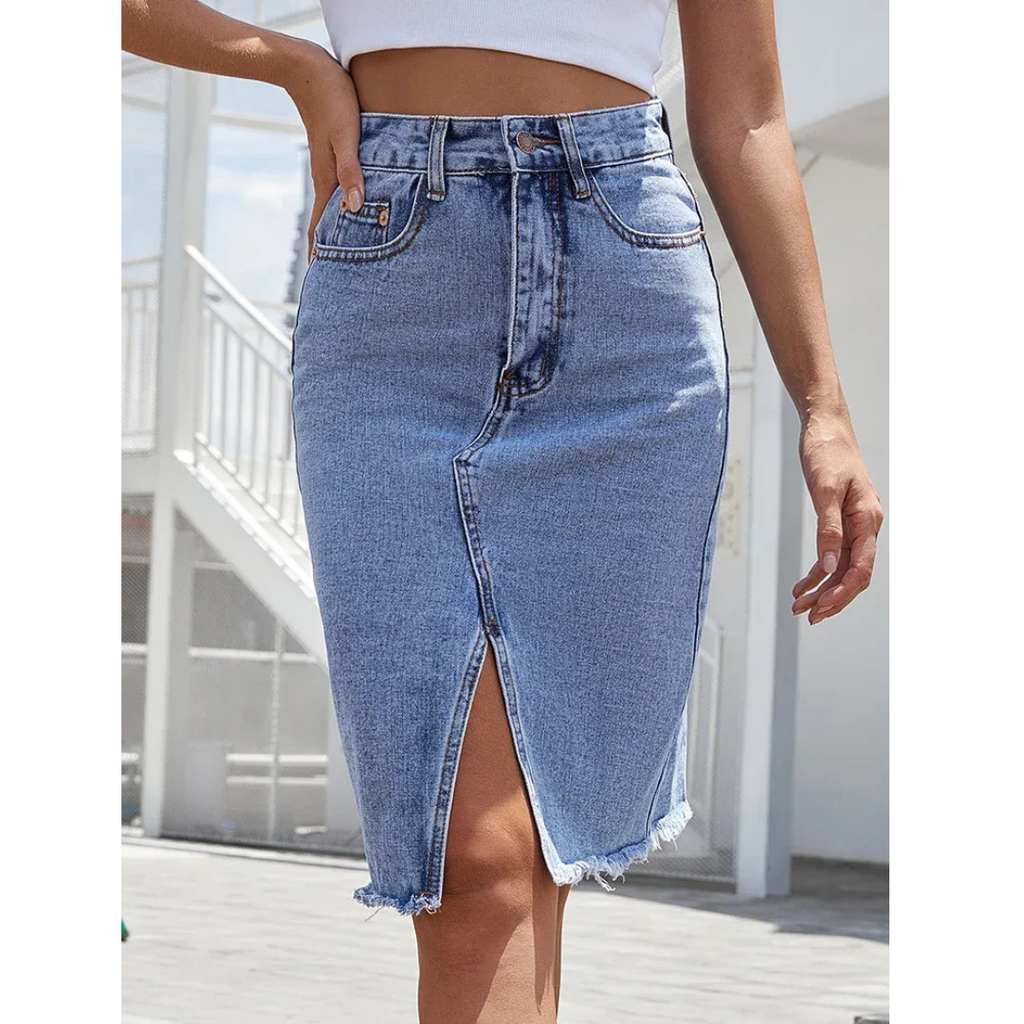 Jenna | Damen Rock Midi Schlitz Hohe Taille Elegant