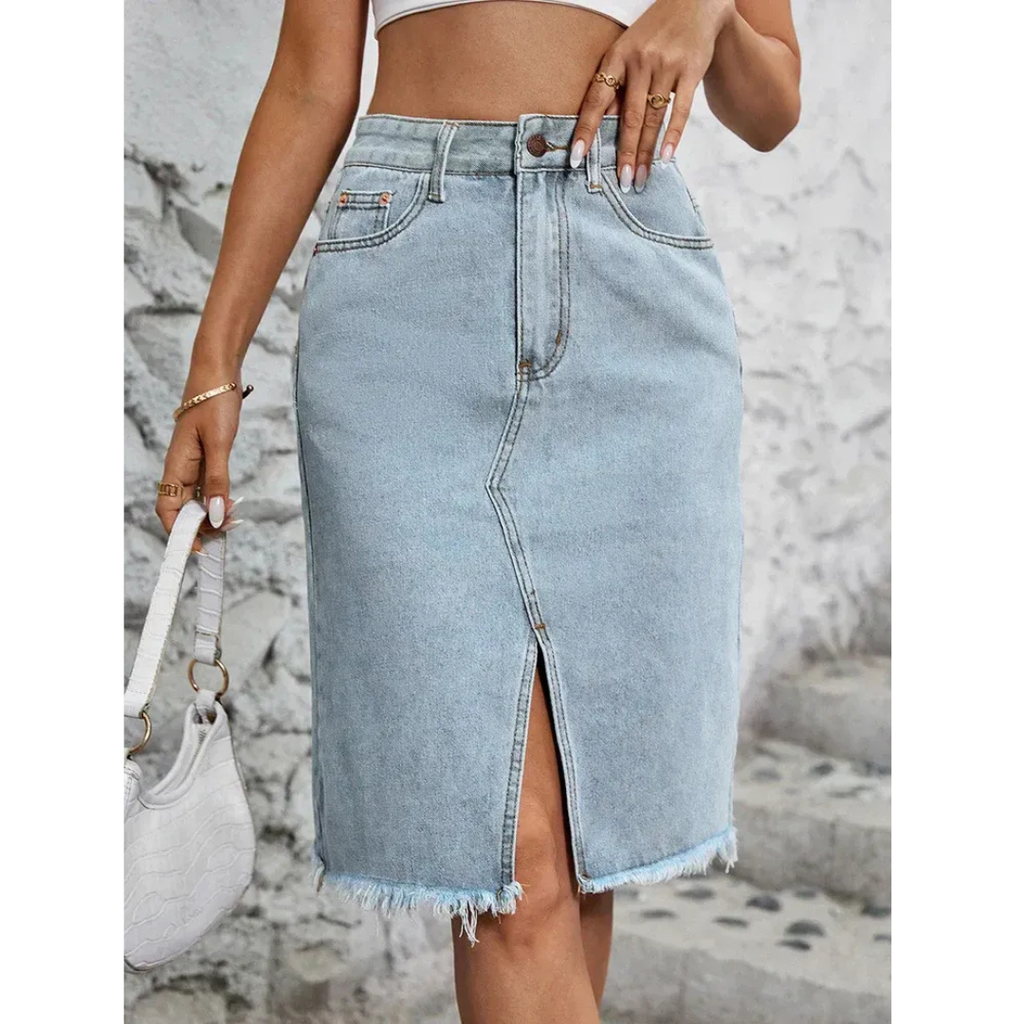 Jenna | Damen Rock Midi Schlitz Hohe Taille Elegant