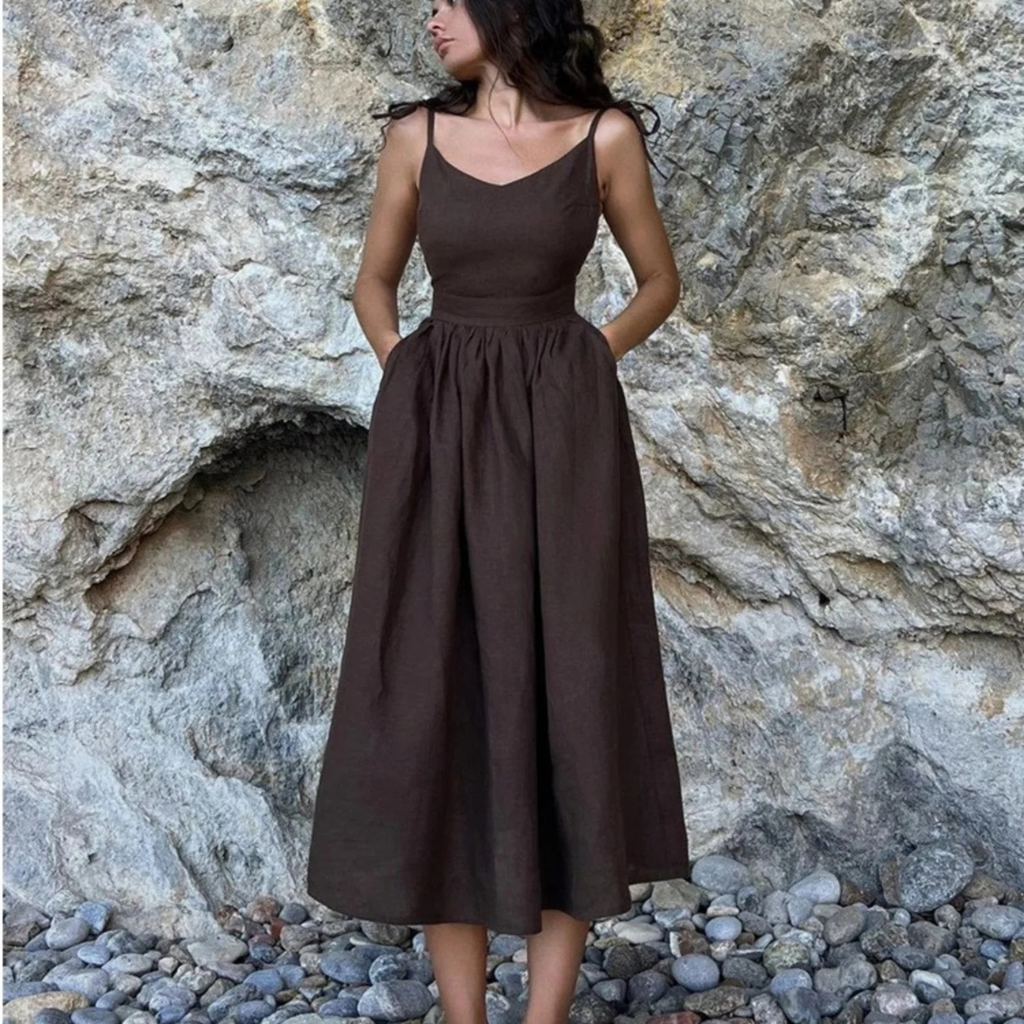 Jette | Damen Stilvolles Sommerkleid Maxi Leinen