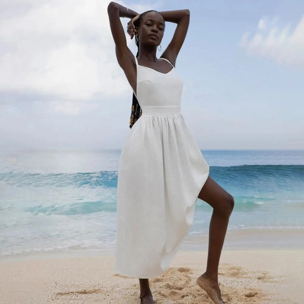 Jette | Damen Stilvolles Sommerkleid Maxi Leinen