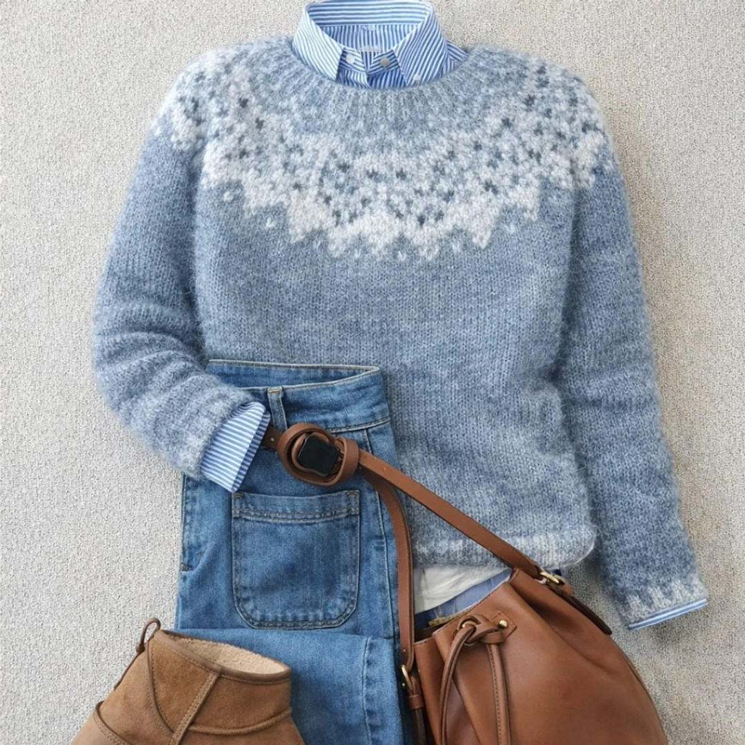 Johanna | Damen Blauer Warmer Strick Pullover für Alltag