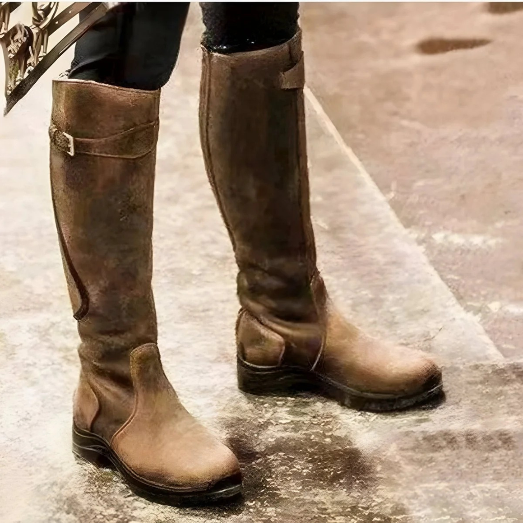 Johanna | Damen Orthopädische Wasserdichte Leder Stiefel mit Langem Schaft und Schnalle