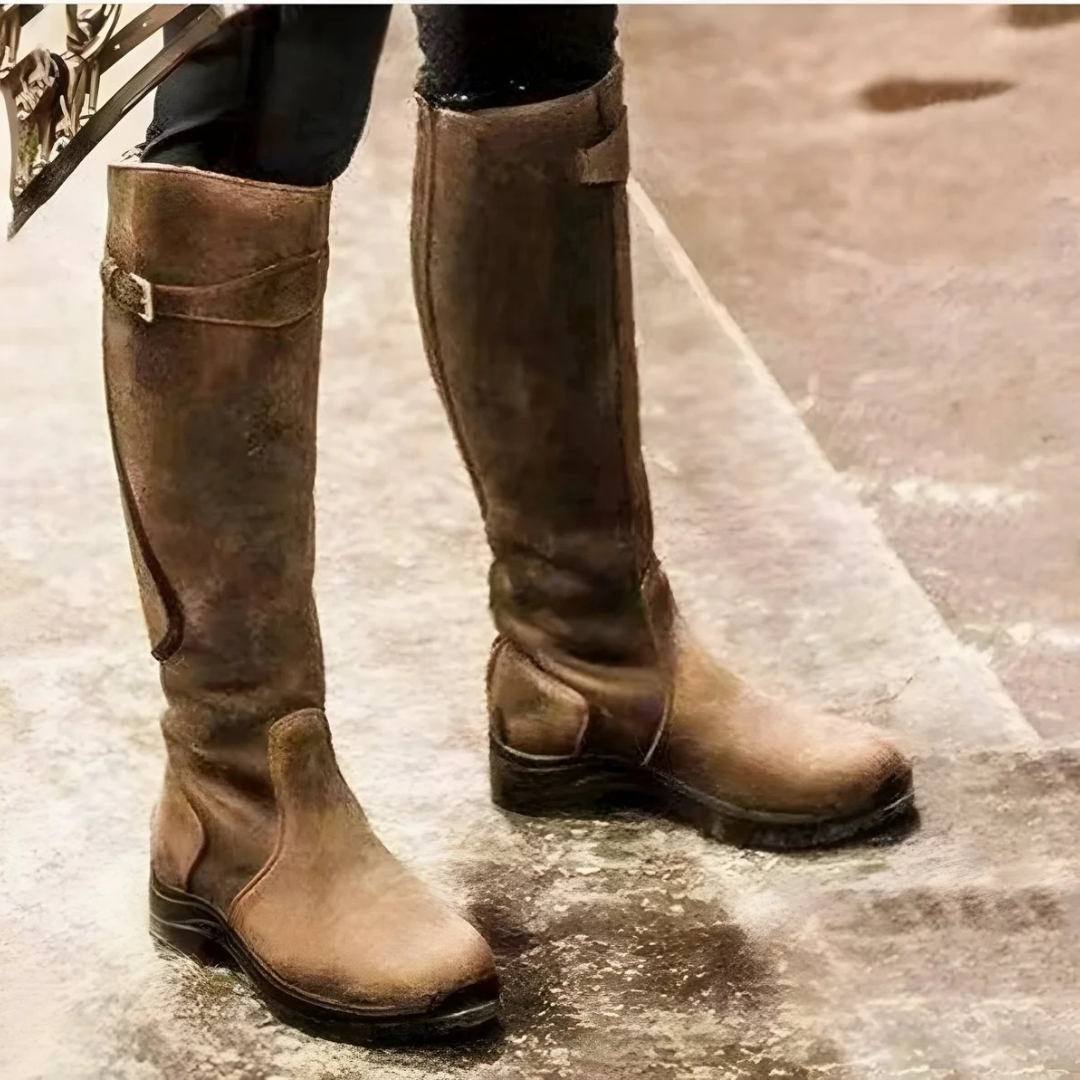 Johanna | Damen Orthopädische Wasserdichte Leder Stiefel mit Langem Schaft und Schnalle