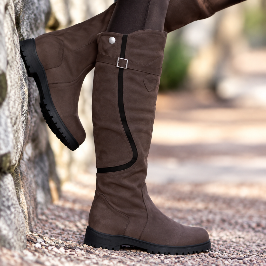 Johanna | Damen Orthopädische Wasserdichte Leder Stiefel mit Langem Schaft und Schnalle