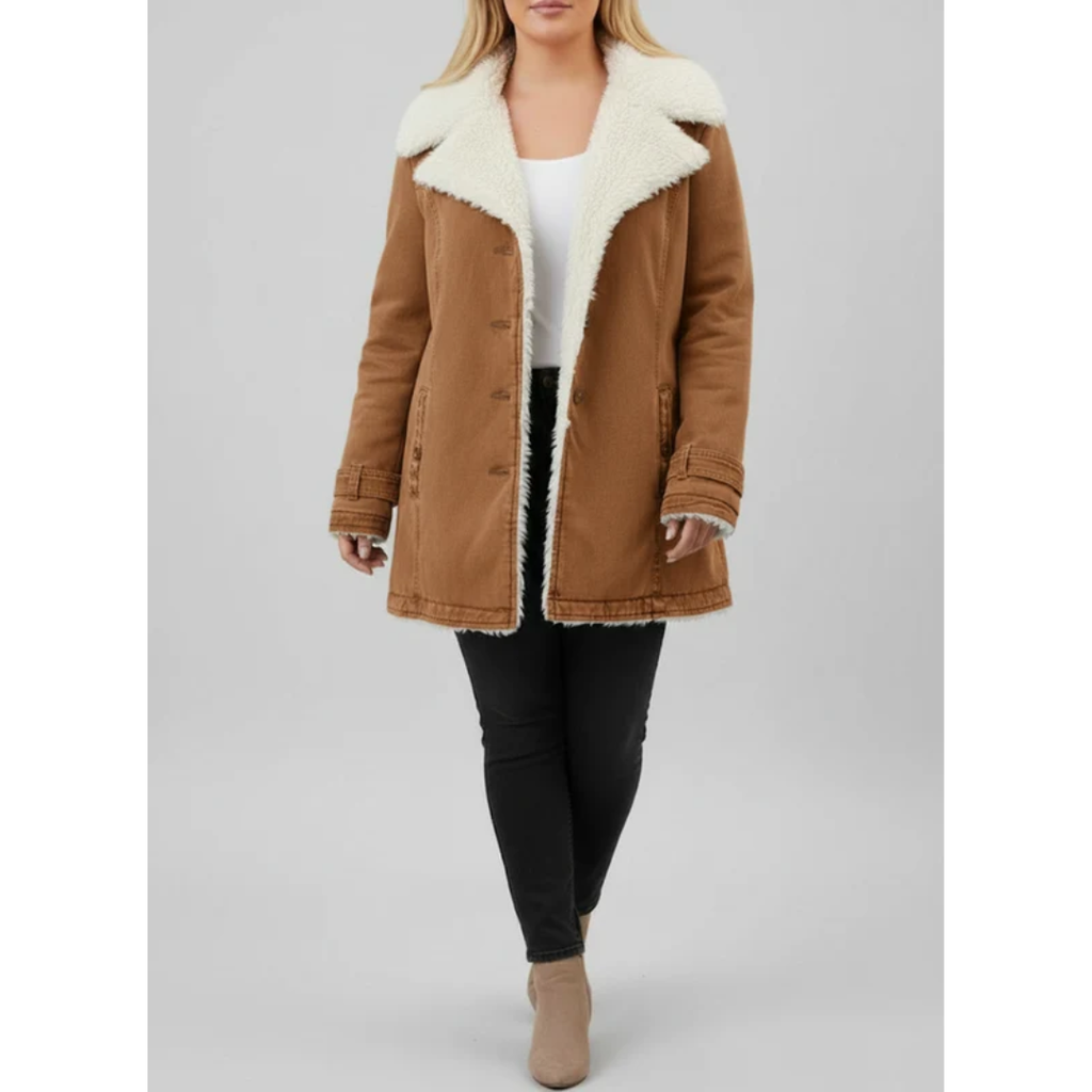 Jolene | Damen Warme Winterjacke für Große Größen mit Sherpa Futter und Kapuze