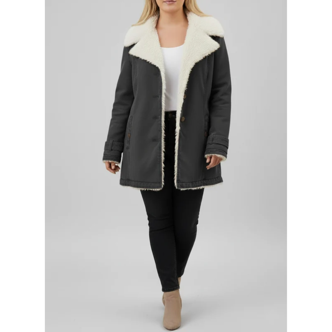 Jolene | Damen Warme Winterjacke für Große Größen mit Sherpa Futter und Kapuze