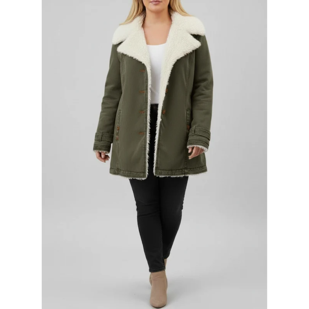 Jolene | Damen Warme Winterjacke für Große Größen mit Sherpa Futter und Kapuze