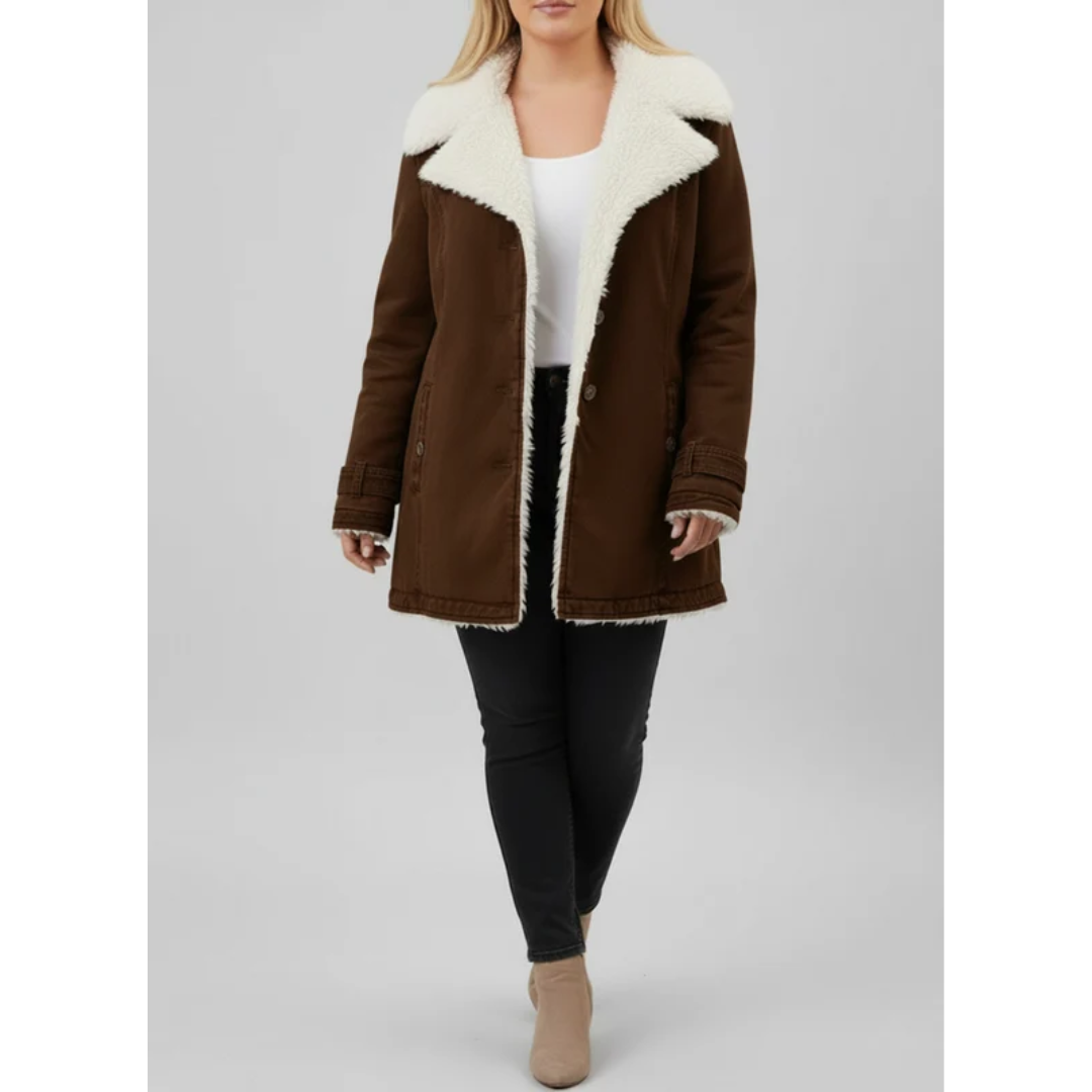 Jolene | Damen Warme Winterjacke für Große Größen mit Sherpa Futter und Kapuze