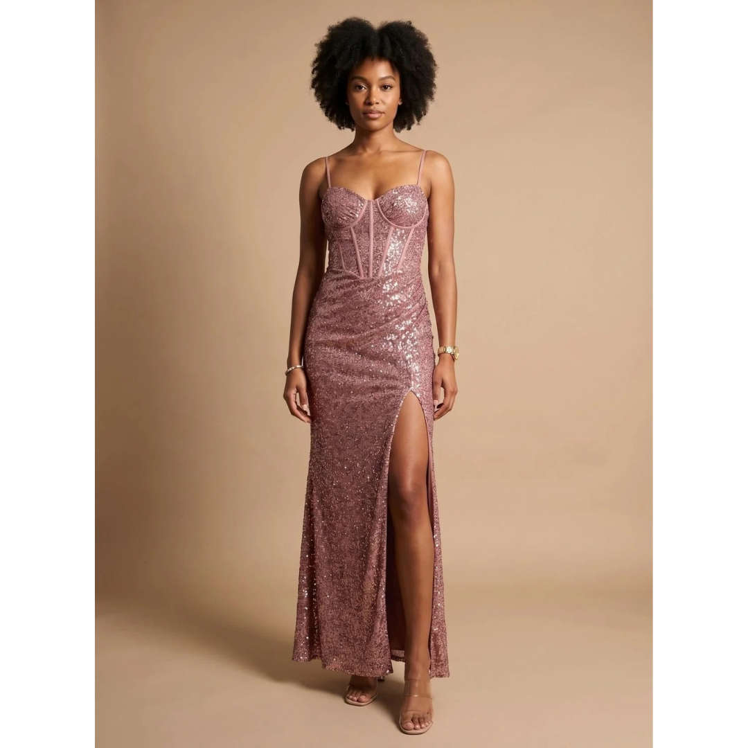 Jolina | Damen Maxi Kleid mit Pailletten und Glitzer