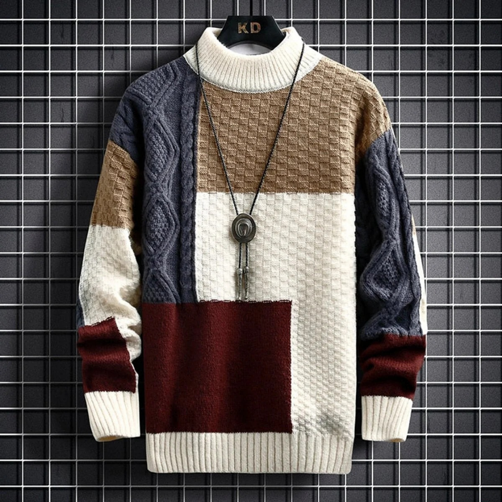 Jonas | Herren Strickpullover Mit Colorblock Muster, Struktur Design Und Langarm Design